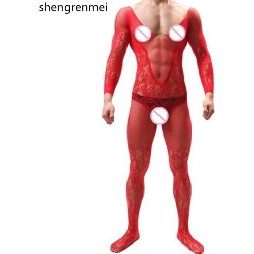 Shengrenmei Cool Male Bodysuit Funny Men Jumpsuit Sexy Lingerie Man Red Sleepwear Gentleman Fishnet Underwear Christmas Cosplay