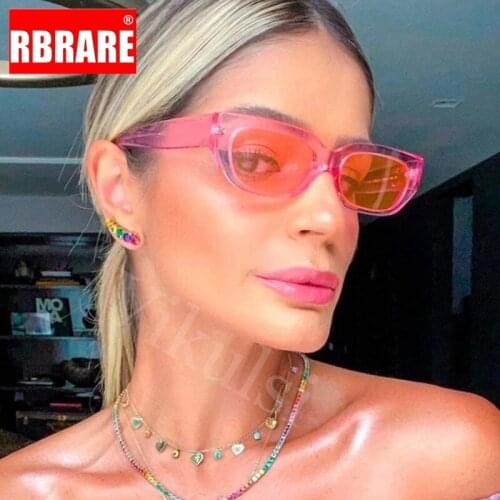RBRARE Small Frame Sunglasses Women Vintage Cat Eye Sunglasses for Women Pink and Green Shades for Women Lentes De Sol Mujer