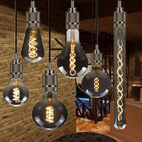 Antique Bulb LED Flexible Filament Lamp Spiral Antique Lamp Smoky Gray Electroplating Gray Bulb Dimmable 220v/4w Bulb