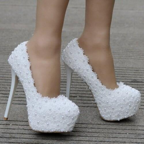 Fashion women thin high heels sexy party shoes women pumps wedding Lace PU Rhinestones Slip On 14CM Thin High Heels Round Toe