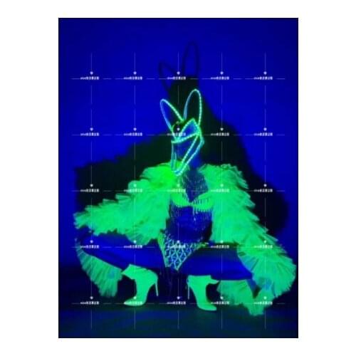 Gogo party costumes Nightclub bar fluorescent green suit bright diamond bikini big cloak coat female singer dancer clothing