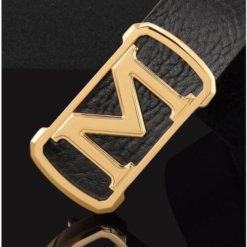 High Quality Novelty Black m letter men genuine leather belt fashion luxury brand fancy vintage jeans waist belt ceinture homme