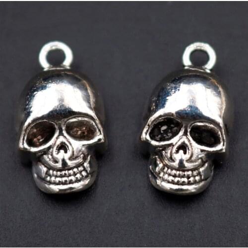 WKOUD 8pcs Silver Color 3D Skull Charm Hip Hop Necklace Bracelet DIY Metal Jewelry Alloy Pendant 20*12mm A1376