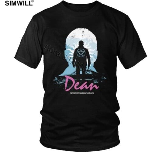 I Hunt Therefore I Am Dean T Shirt Men Brand Print Short Sleeved Cotton Tee Supernatural Winchester Brothers T-Shirt Regular Fit