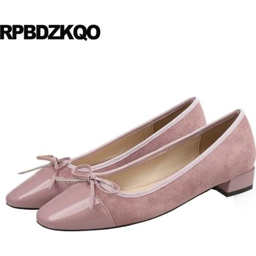 Suede square toe block sweet 2019 female new chic gray size 4 34 patent leather bow kawaii women ladies low heels shoes chunky
