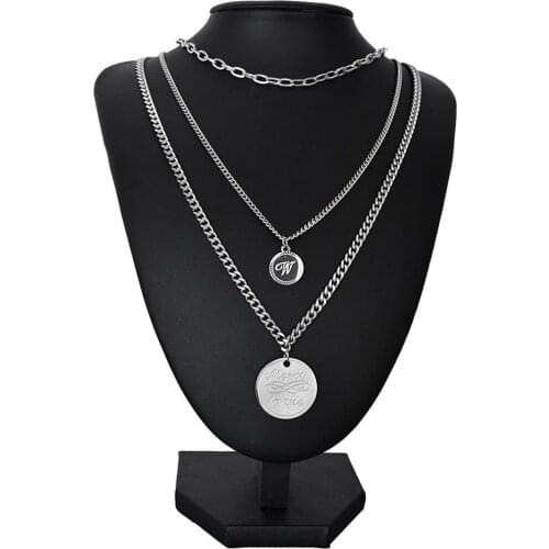 Women Multilayer Chain Fashion Retro Round Pendant Hip-Hop Clavicle Necklace Jewelry Charm Womans accesories Necklace