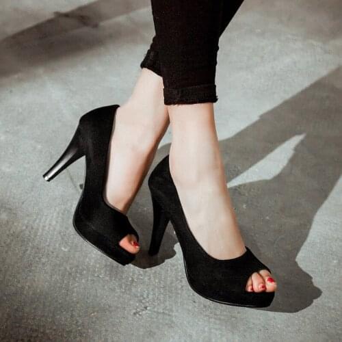 Women High Heels Party Platform Shoes Fish Mouth Spring Pumps Woman Pointed Toe Slip On Thin Heels Female Dress Shoes Plus SizeD