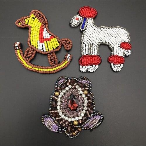 1pcs Bird Beaded Sequined Patch Crystal Rhinestone Frog Pearl Patches Applique Clothing Bags Decoration Patch Sewing Accessories