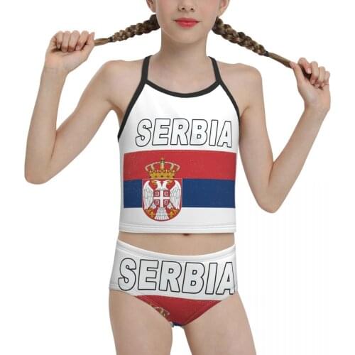 2021 proud Swimwear for junior high school Girls Print Serbia National Sports Design Distressed Srbija Biquini for Children Girl