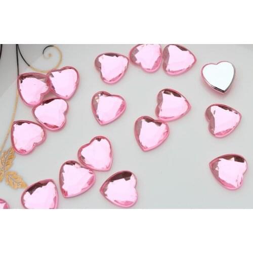 600pcs lovely pink heart gem rhinestone cabochon acrylic pendants beads charms Kawaii faceted shiny cabochon