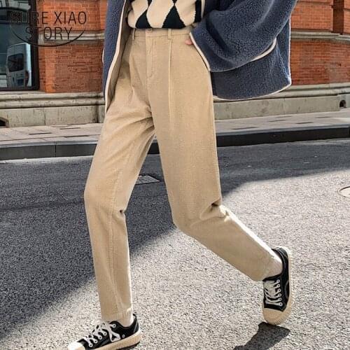 Pants Women Harem Pants 2021 New Autumn Winter Elastic Loose Thick Warm Ankle-length Button Casual Long Pants Female 7548 50