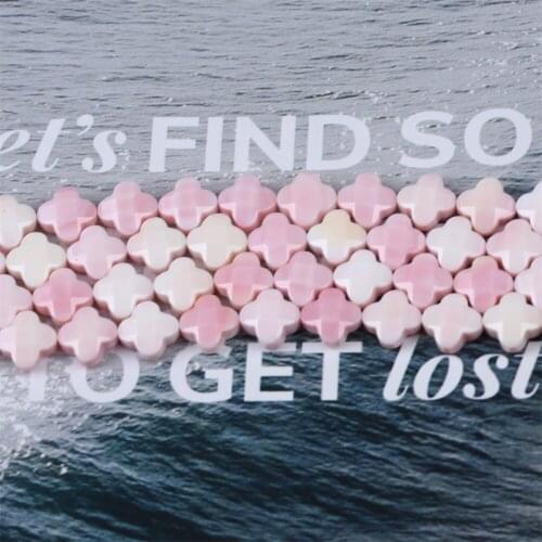 Nature 10mm Pink Color Faceted Cross Flower Shape Mabe Pearl Real Shell Chain