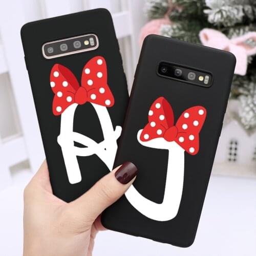 Cute Cartoon Bow Letter Phone Case For Samsung Galaxy S21 Ultra 5G A50 A30 S A51 A71 S20 FE Ultra Plus Soft Silicon Couple Cover