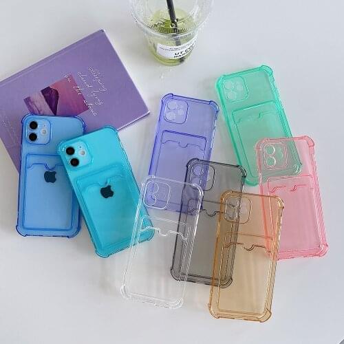Airbag Credit Card Holder For iPhone 12 Mini 12 11 Pro Max XR X XS SE 2020 7 8 6 6s Plus Transparent Shockproof Soft TPU Case