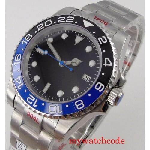 40mm Bliger No logo Dial NH35 MIYOTA utomatic Men Watch Sapphire Glass Date Rotating Bezel Oyster Bracelet Blue Second Hand
