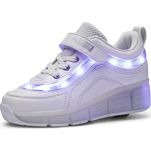 Black Pink White USB Charging Fashion Girls Boys LED Light Roller Skate Shoes For Children Kids Sneakers With Wheels One wheels