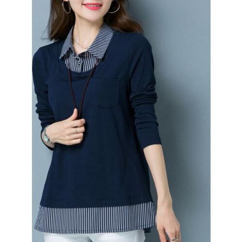 Long Sleeve Cotton T-Shirt Women Spring Loose Pullover Korean Style Striped Bottomed Shirt Top Plus Size 4XL