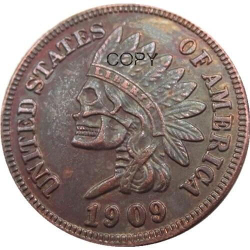 Hobo nickel US(07) 1909 Indian Penny skull zombie skeleton hand carved Copy Coin