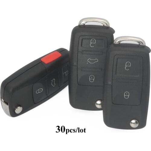 Jingyuqin 30pcs 2 Button Remote Flip Car Key Shell for VW Volkswagen MK4 Bora Golf 4 5 6 Passat Polo Bora Touran Touareg