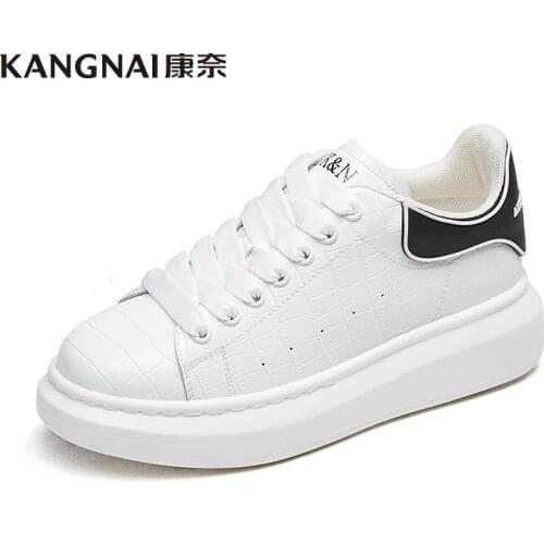 KANGNAI Women Sneakers Flat Platform Spring Summer Lace-Up White Shoes Fashion Casual Vulcanize Shoes