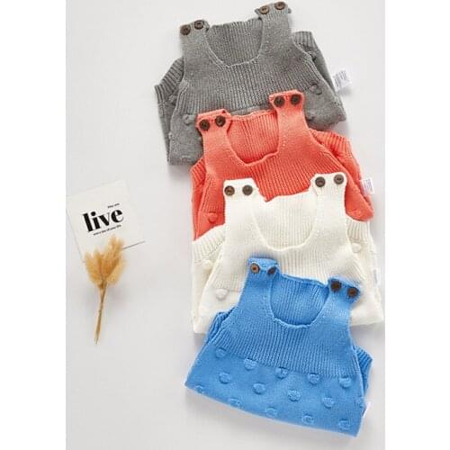 Full pompom design newborn boys jumpsuit autumn winter cotton knitted suspender jumpsuit for girls clothing set children onesie