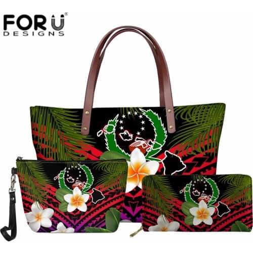 FORUDESIGNS Pohnpei Gradient Women Handbags and Wallet ​Set Polynesia Island Design Large Capacity Shoulder Bag Top-handle Bags