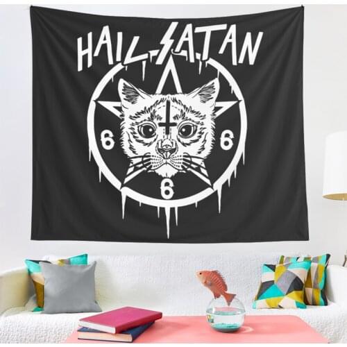 Witchcraft Cat Tapestry Wall Hanging Tapestries Mysterious Divination Baphomet Occult Home Wall Black Cool Decor Cat Coven