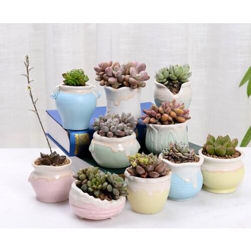 Creative Home Decoration Miniature Model Flower Pots Flow glaze Asymmetry Flower Vase Desk Decor Ornaments Figurines Ceramic Pot