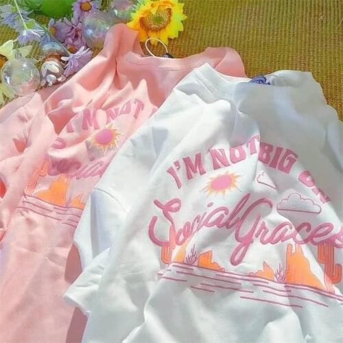 2021 Cute Sweet Kawaii Womens Short-sleeved T-shirt Summer Casual Fashion Half-sleeved Womens Top Pink Japanese Streetwear