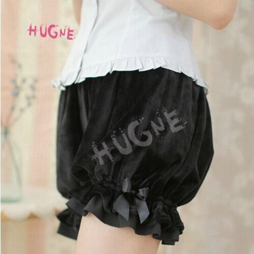 Lovely Cozy Elastic Waist Velvet Black/Light Sky Blue/Purple Lolita Bloomers for Girl with Cute Bow