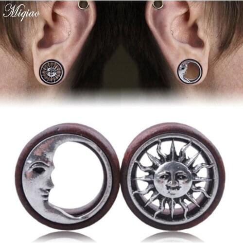 Miqiao 2pcs New Product Hot Sale Sun Moon Alloy Wood Ear Expander 8mm-20mm Ear Expander Human Body Piercing Rod EAR TUNNEL