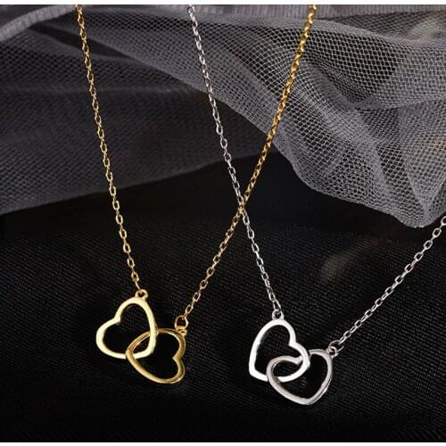 Fashion Double Heart Pendant Necklace Simple Charm Clavicle Chain Romantic Jewelry For Women Party Statement Valentines Gift