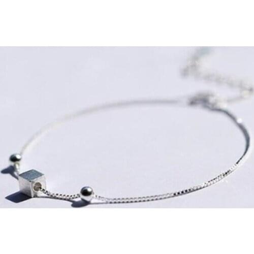 Season Gate 925 Sterling Silver Fashion Simple Drawing Square Versatile Geometric Bead Bracelets for Women Girls SB027
