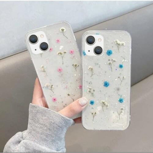 Real Dried Flowers Soft Phone Cover Case For iPhone 12 11 Pro Max X XR XS 7 8 Plus 6 6s SE 2020 Transparent Fresh Epoxy Cases