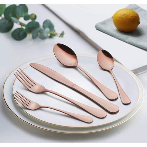 5 pcs Gold Spoon Knife Set Gold Cutlery Knives Sets Wedding Tableware Forks Knives Spoons Silverware Travel Cutlery Se