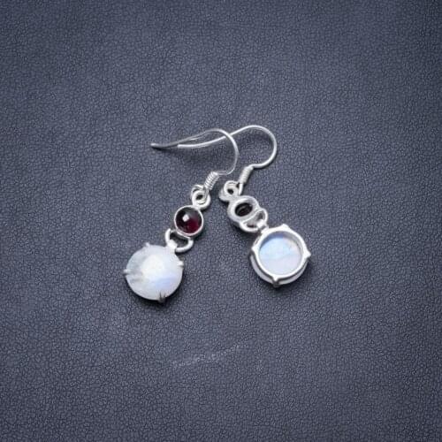 Natural Rainbow Moonstone and Amethyst Handmade Unique 925 Sterling Silver Earrings 1.25" Y2995