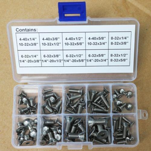 Stainless Steel 4-40 to 1/4"-20 Allen Flat Head Socket Cap Screws Assortment Kit