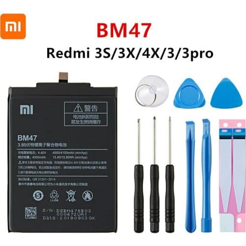 Xiao mi 100% Orginal BM47 4100mAh Battery For Xiaomi Redmi 3S 3X Redmi 4X Redmi 3 / 3pro BM47 Phone Replacement Batteries +Tools