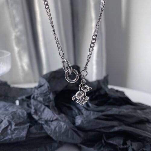 Bear Necklace Woman Circle Bridal Necklaces Chain Women Hip Hop Pendant Jewelry Silver Color Vintage Kpop Stainless Collares