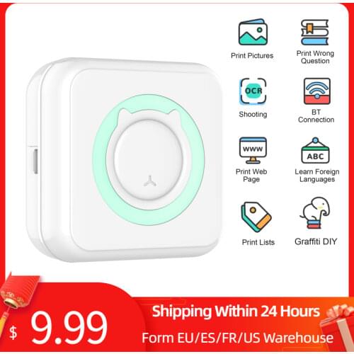 Mini Wirelessly Pocket Thermal Printer Portable BT Connect 200dpi Photo Label Memo Wrong Question Printing with 1 Roll Paper