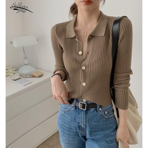 Lapel casual sweater women loose long-sleeved fall/winter pullover womens knitted cardigan sweater sweater women 11337