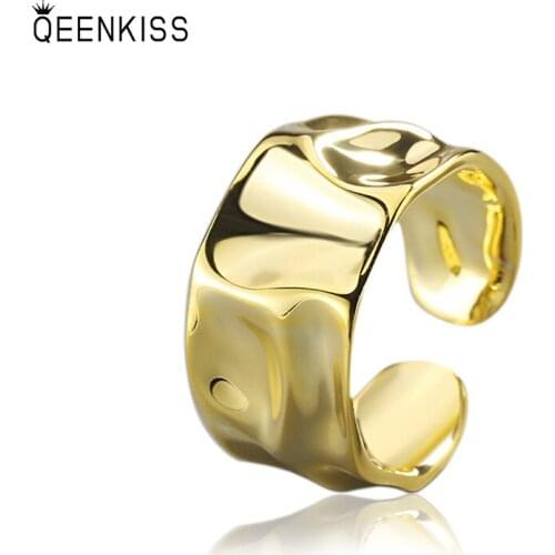 QEENKISS RG6185 2021 Fine Jewelry Wholesale Fashion Woman Girl Birthday Wedding Gift Simple Bump 18KT Gold White Gold Open Ring