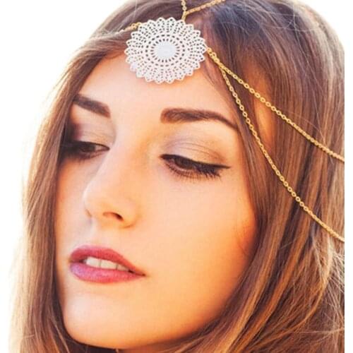 Retro Silver Flower Disc Headbands Hair Wedding Accessories Hairbands Tiara Tassel Head Chain Bridal Jewelry