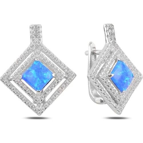 Silverlina Silver Opal & Zircon Cubic Zirconia J Earrings