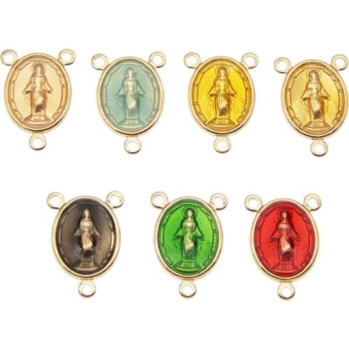 Classics 10pcs Colorful Enamel Zinc Alloy Charm Three Hole Connectors Religious Pendant DIY Jewelry Necklace Earring Accessories