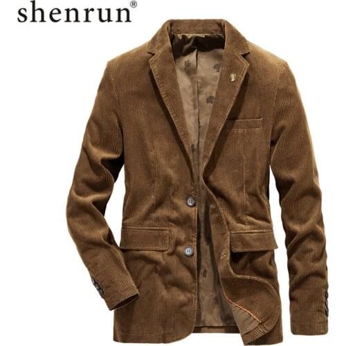Shenrun Men Suit Jackets Spring Autumn Loose Casual Blazers Corduroy Fashion Middle Age Daily Life Office Work Single Breasted
