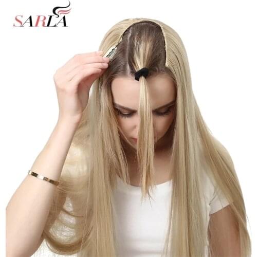 SARLA U Part Clip in Hair Extension Clip-on Natural Thick False Fake Synthetic Blonde Long Straight Hairpieces 16 20 24 inch