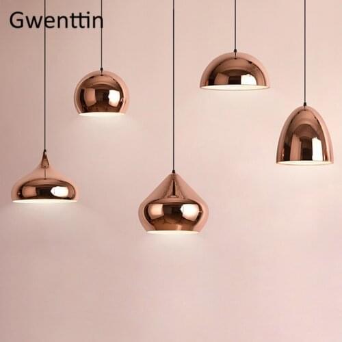 Modern Copper Iron Pendant Lights Led Mirror Hanging Lamp for Dining Room Kitchen Light Fixtures Loft Decor Suspension Luminaire
