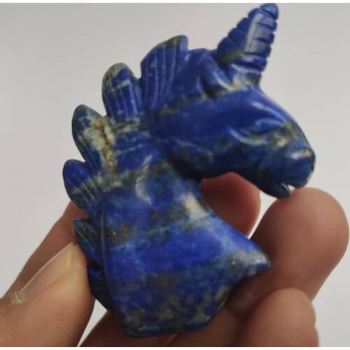 Top!2" Carved lapis lazuli Unicorn Skull Natural Quartz Crystal Skull Healing