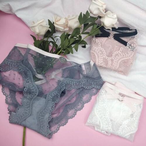 French Hollow Out Sexy Dots Transparent Underwear Women Erotic Heart Decoration Panties Floral Lace Briefs Seamless Lingerie